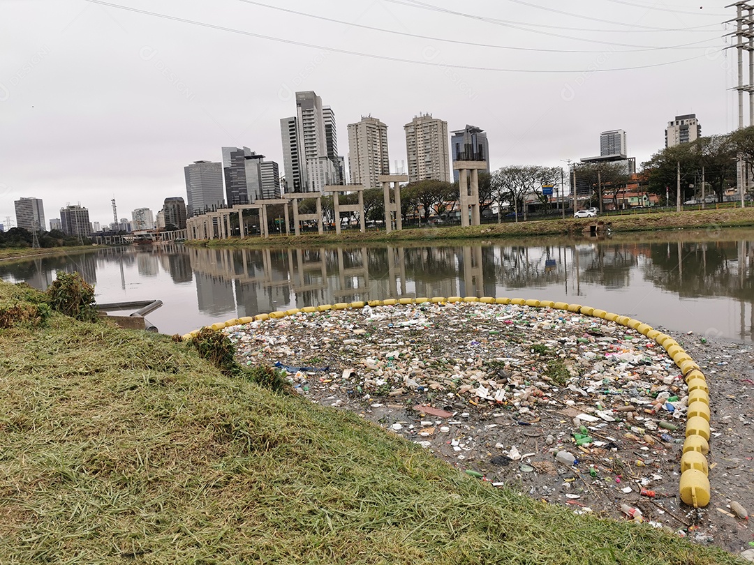 Lixo e poluição e destruição às margens do rio pinheiros