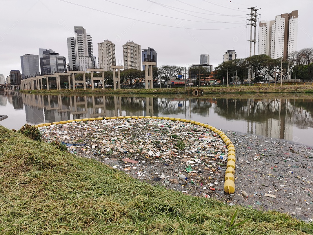Lixo e poluição e destruição às margens do rio pinheiros