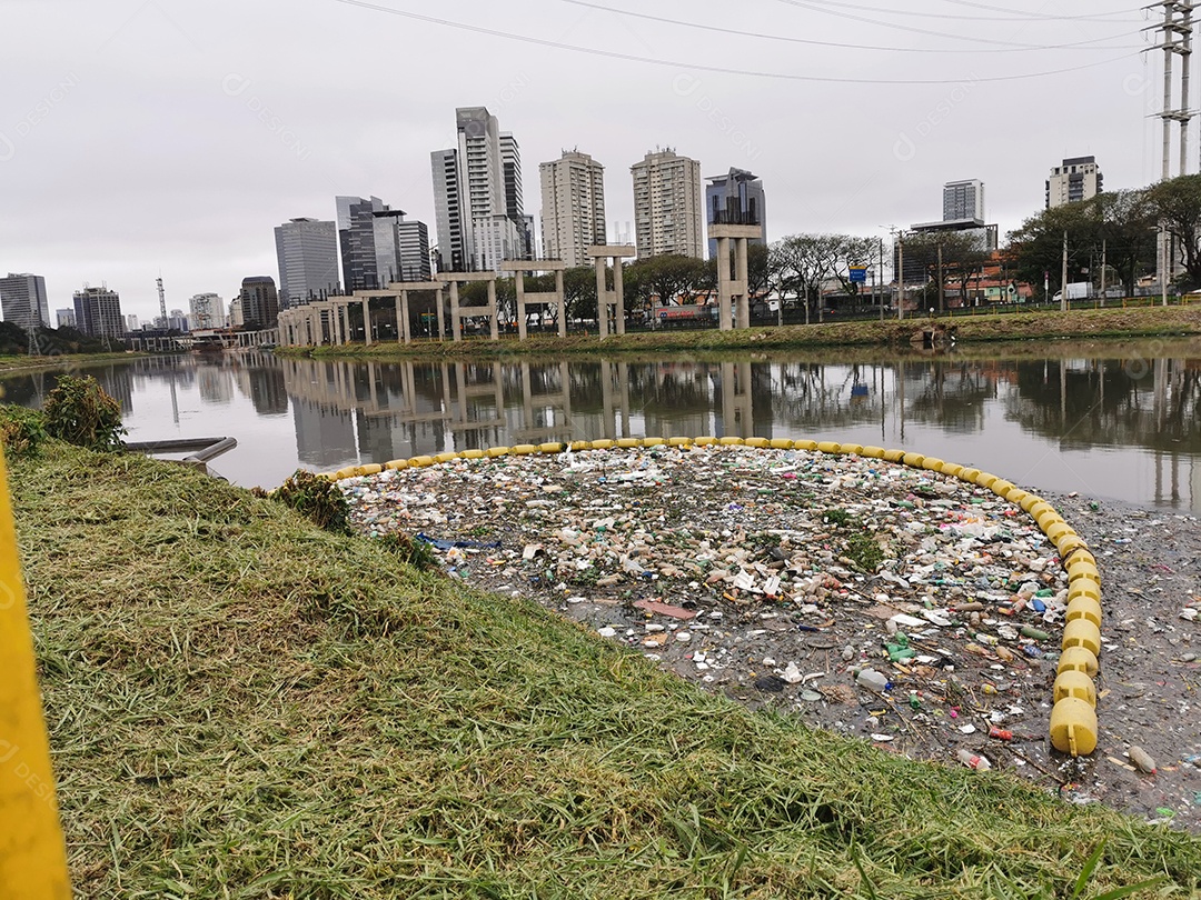 Lixo e poluição e destruição às margens do rio pinheiros