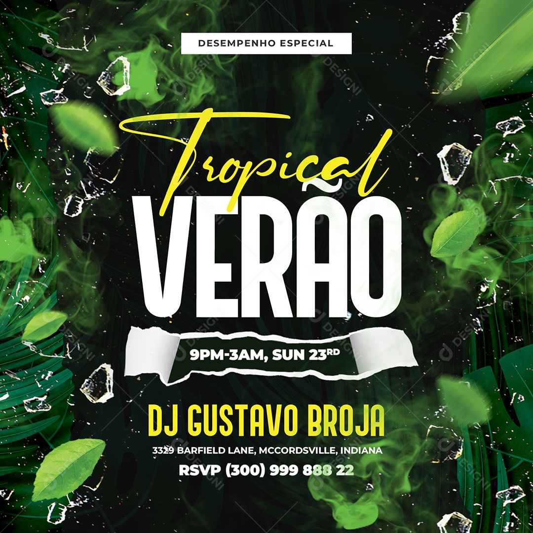 Feed Flyer Festa Tropical Verão Social Media PSD Editável