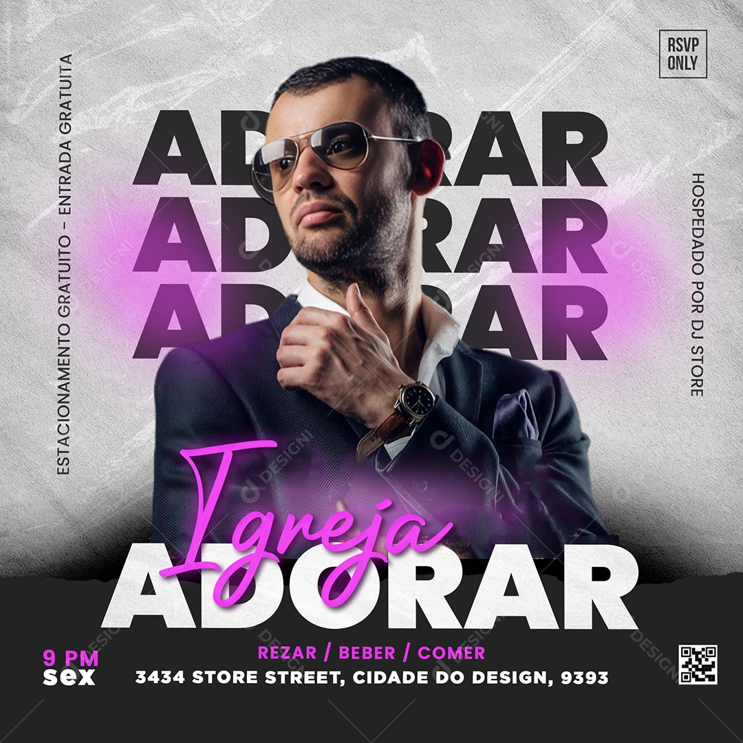 Flyer Gospel Igreja Adorar Social Media PSD Editável