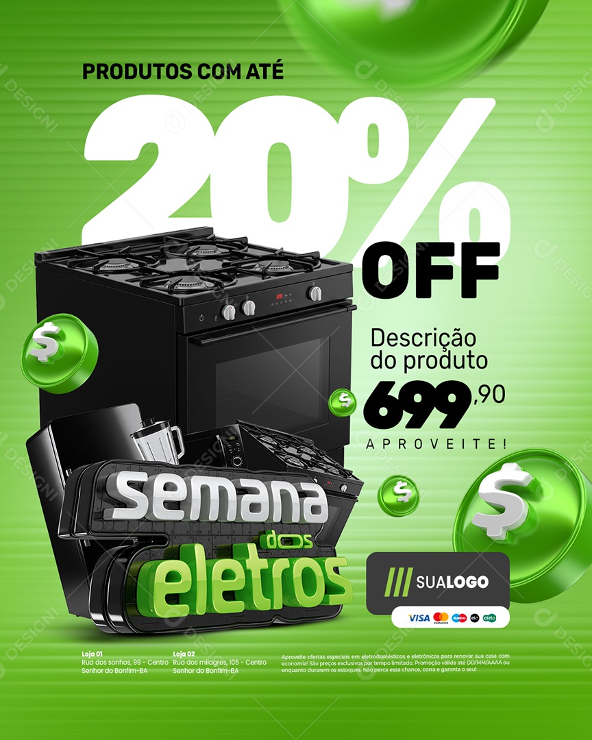 Semana dos Eletros Produtos em Até 20% de Desconto Social Media PSD Editável