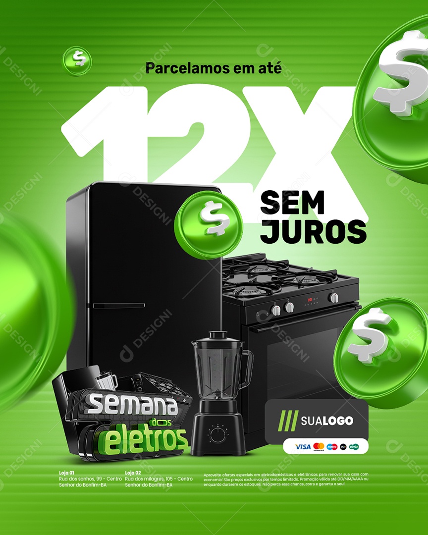 Semana dos Eletros Parcelamos em Até 12x Social Media PSD Editável