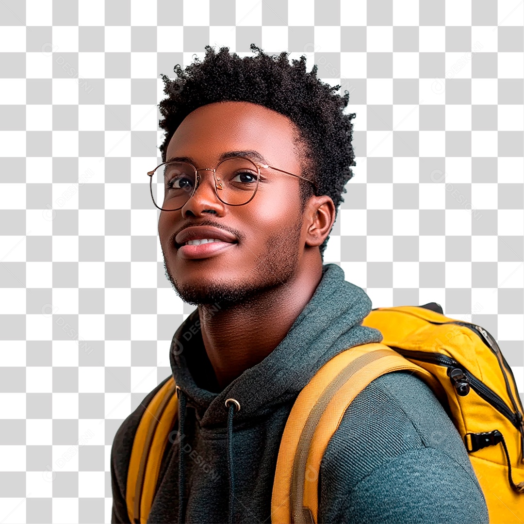 Homem Negro com Mochila Nas Costa PNG Transparente