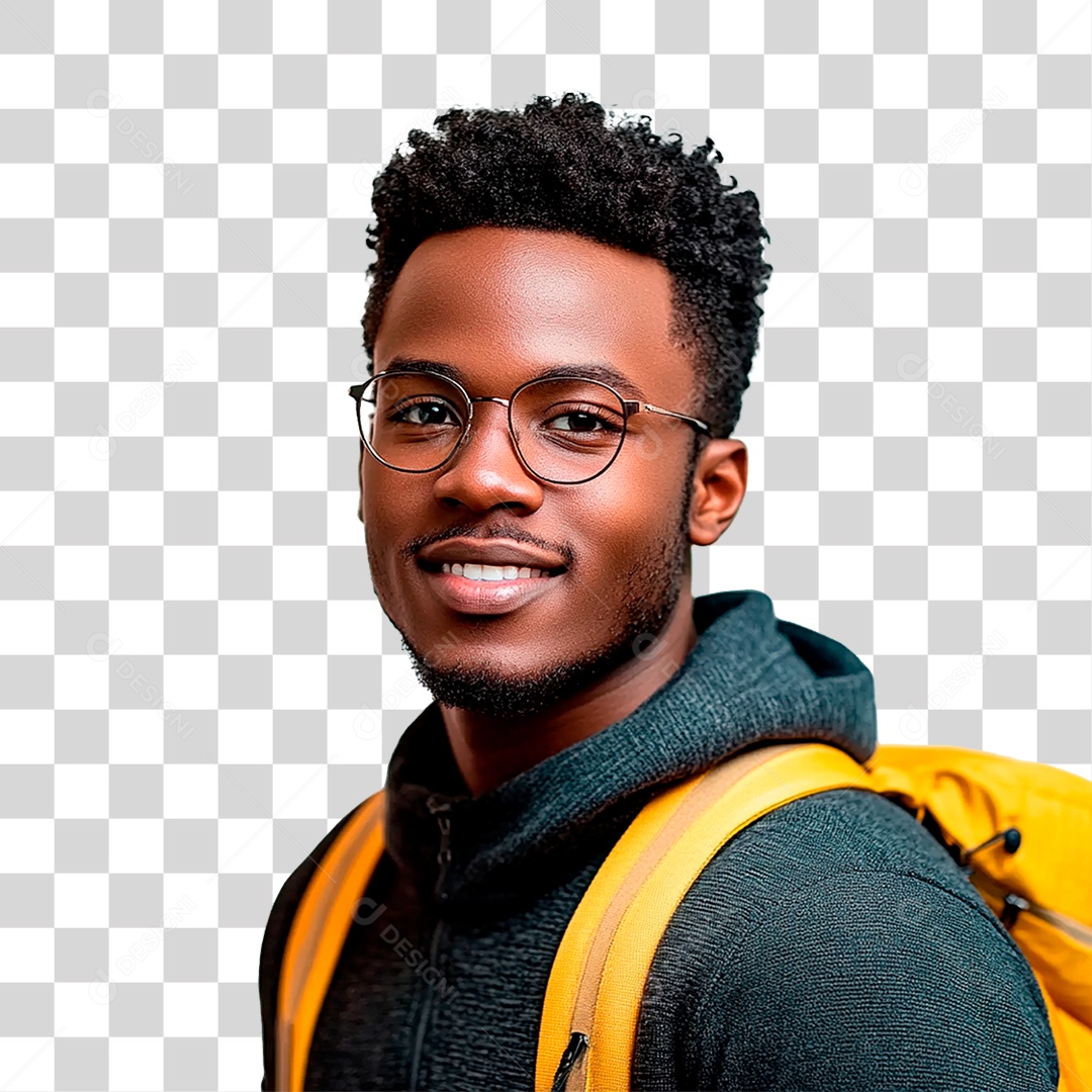 Homem Negro com Mochila nas Costa PNG Transparente