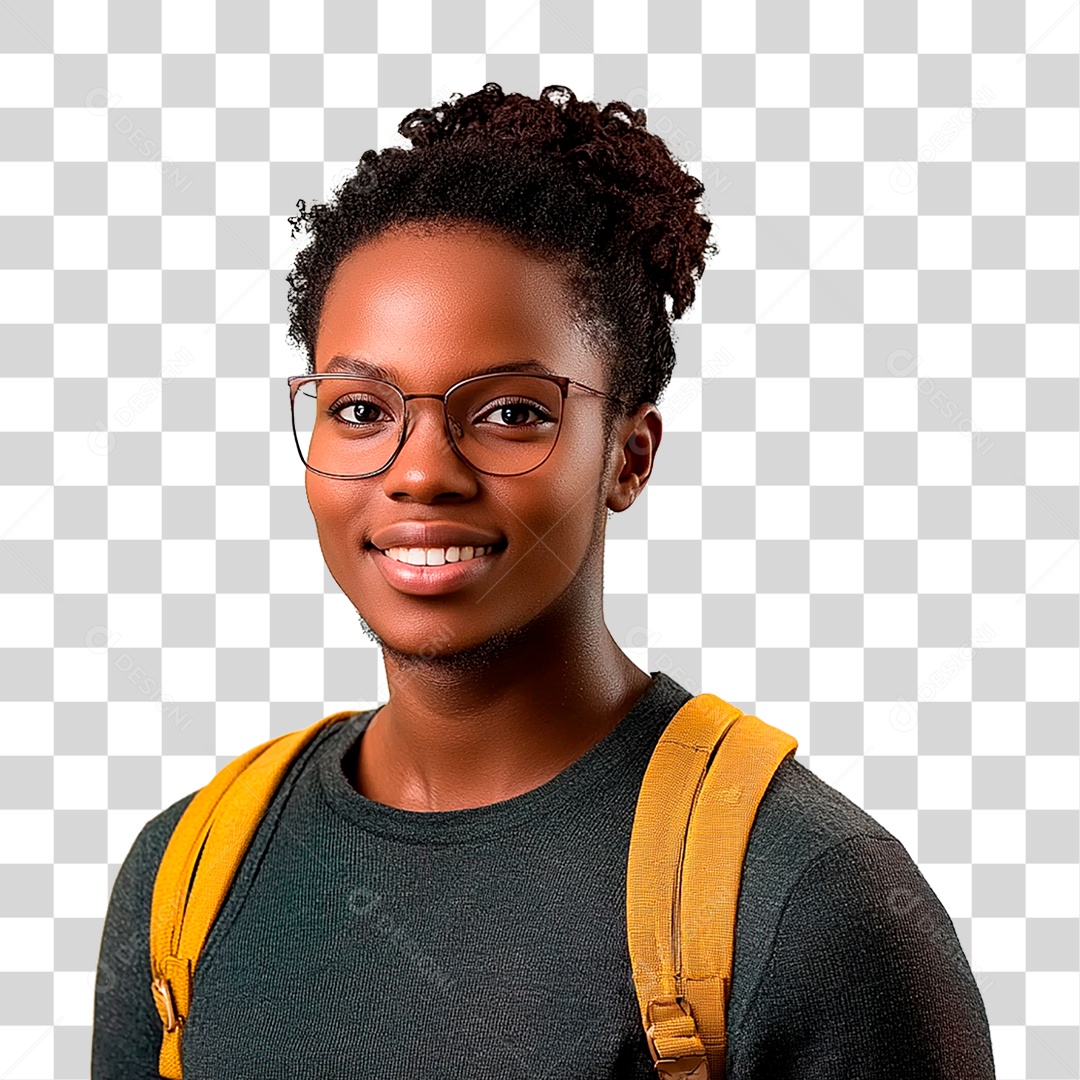 Mulher Negra com Mochila nas Costa PNG Transparente