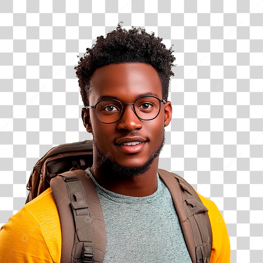 Homem Negro com Mochila nas Costa PNG Transparente