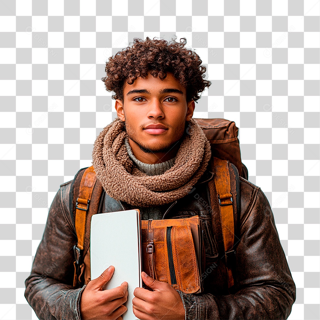 Homem com Mochila nas Costas PNG Transparente