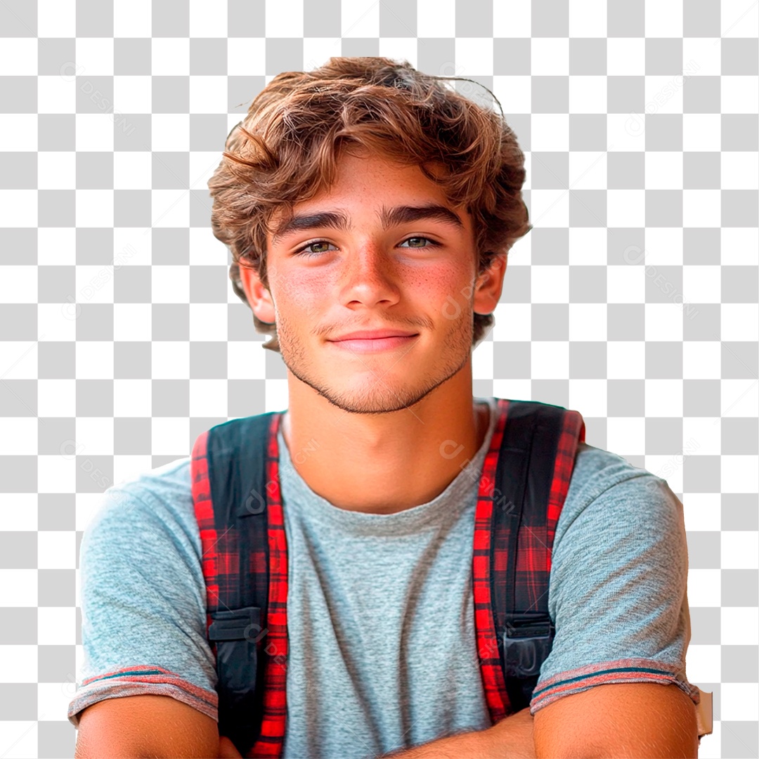 Homem com Mochila nas Costas PNG Transparente