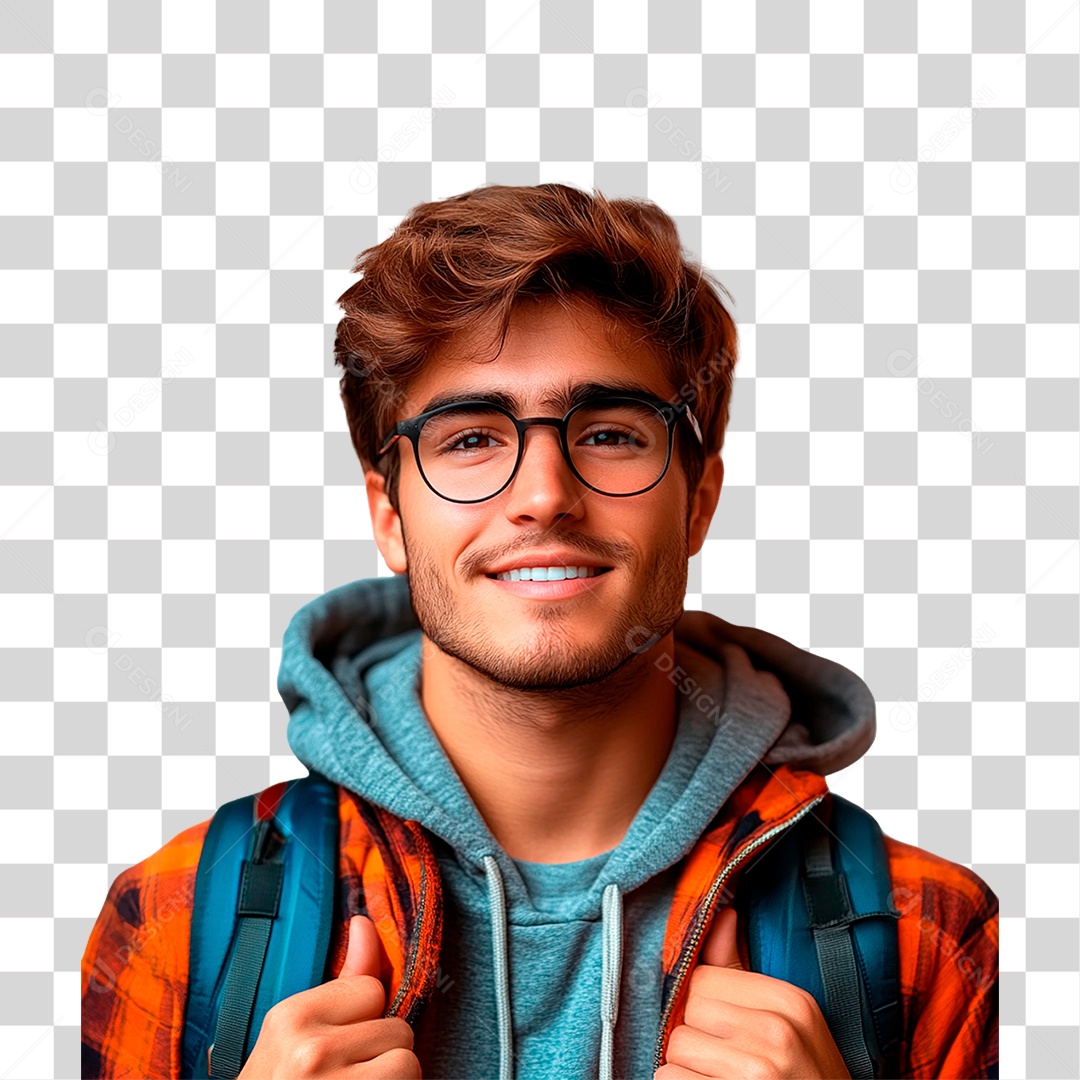 Homem com Mochila nas Costas PNG Transparente