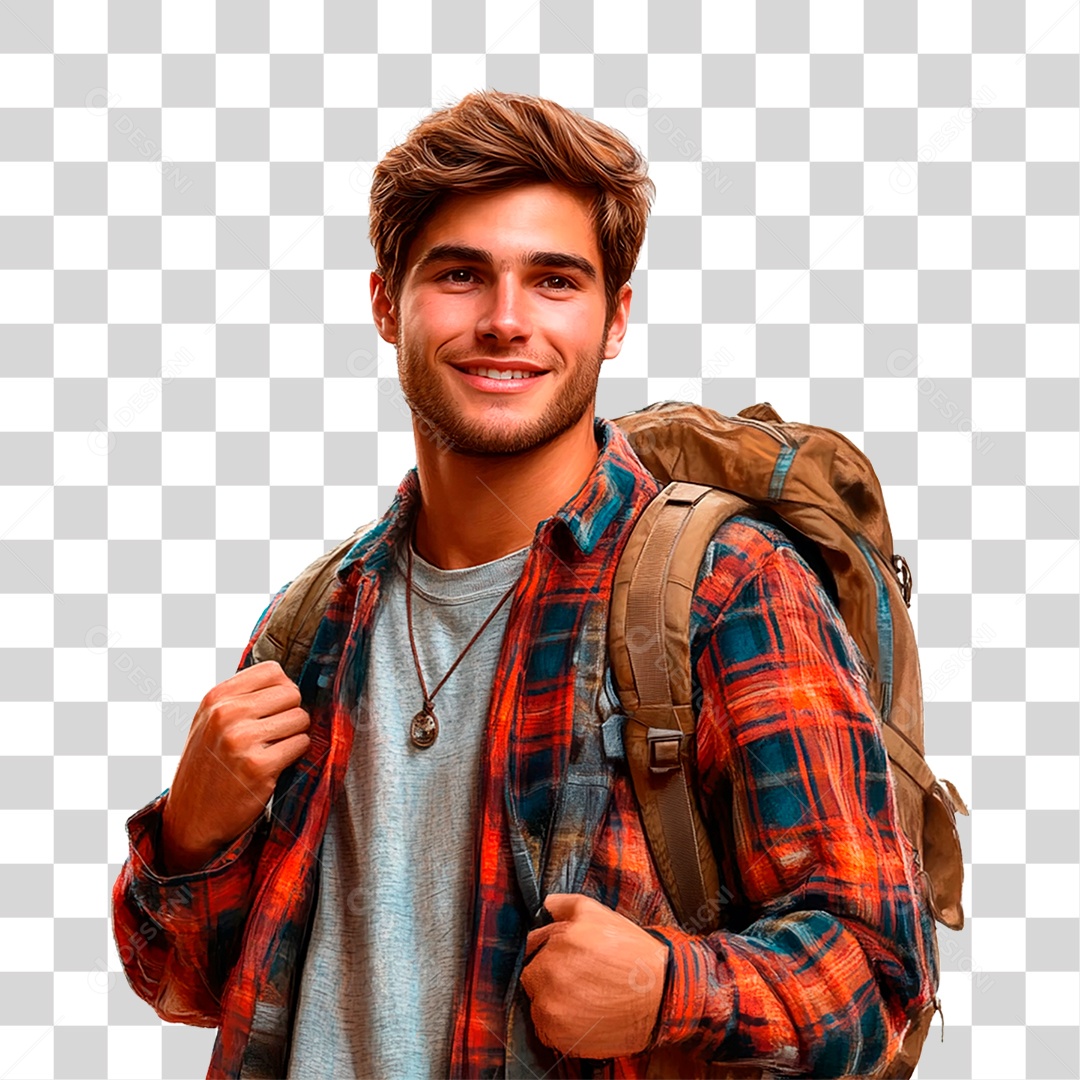 Homem com Mochila nas Costas PNG Transparente