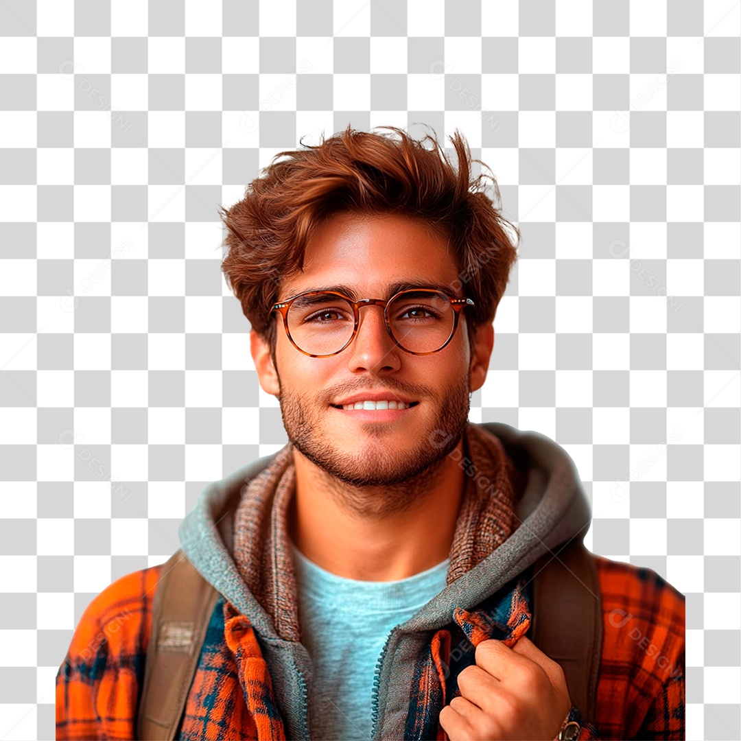 Homem com Mochila nas Costas PNG Transparente