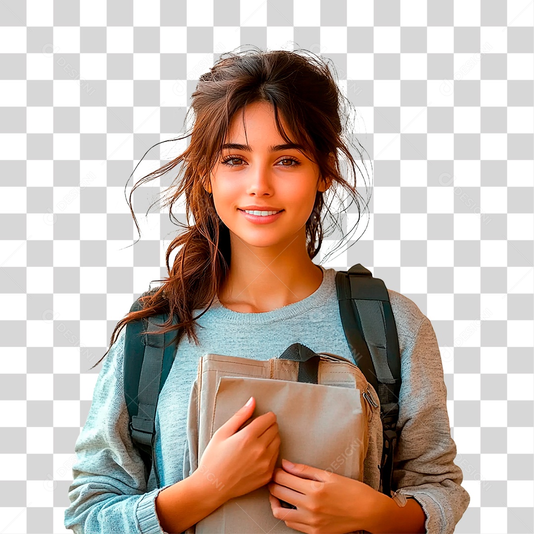 Mulher com Mochila Nas Costa PNG Transparente