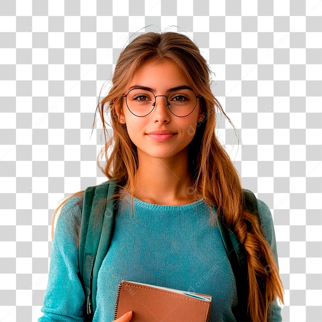 Mulher com Mochila nas Costa PNG Transparente