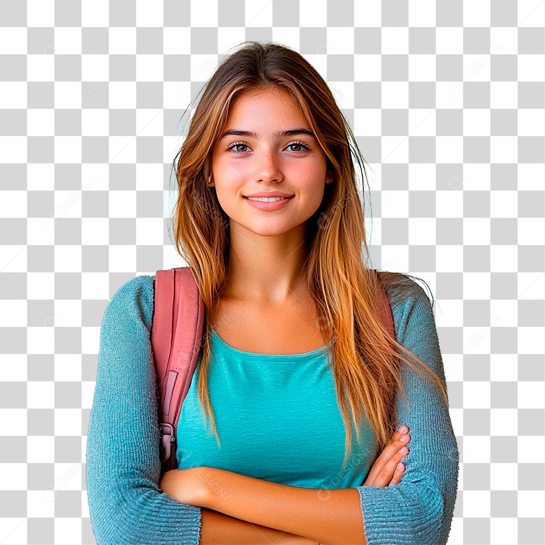 Mulher com Mochila nas Costa PNG Transparente