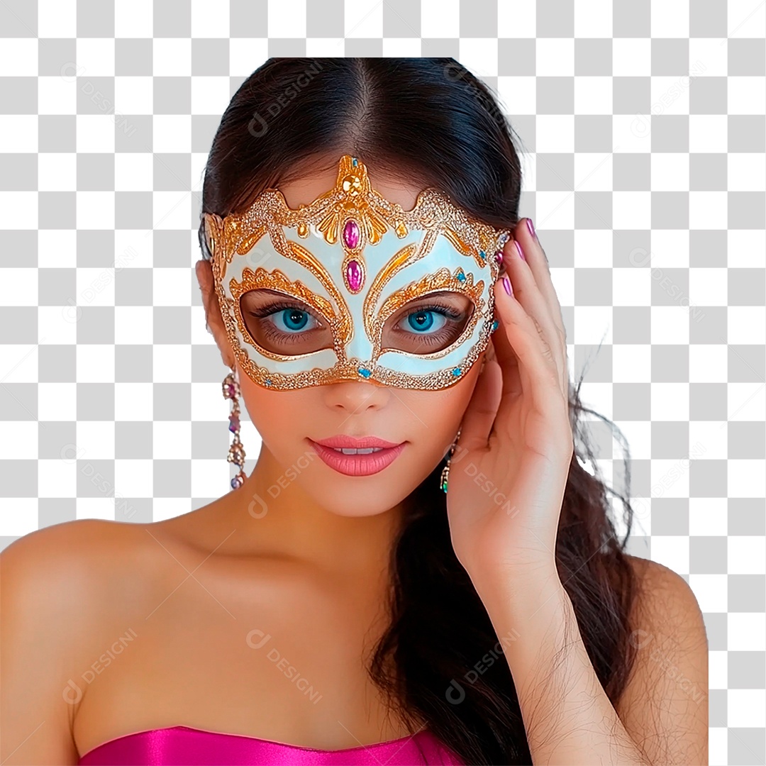 Mulher com Máscara de Carnaval PNG Transparente