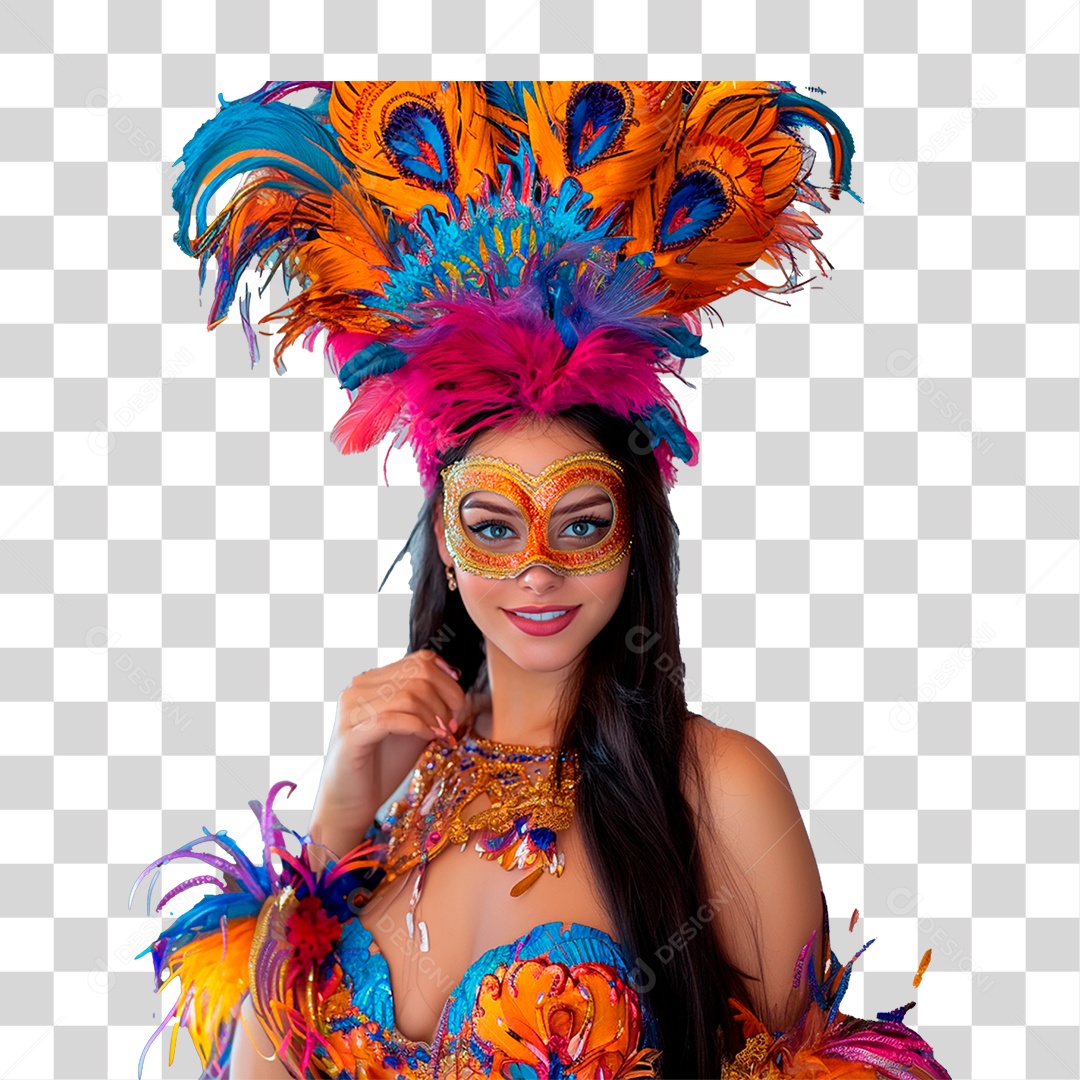 Mulher com Máscara de Carnaval PNG Transparente