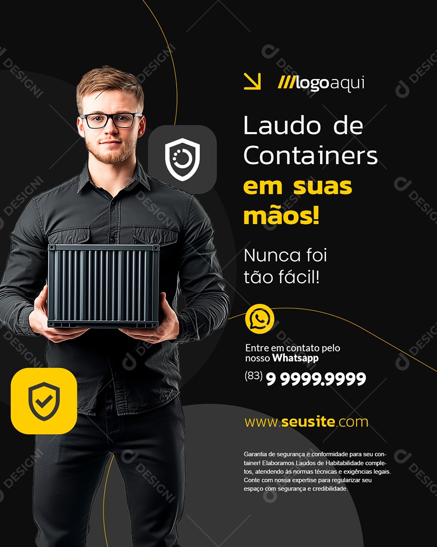 Laudo de Containers em suas mãos Social Media PSD Editável