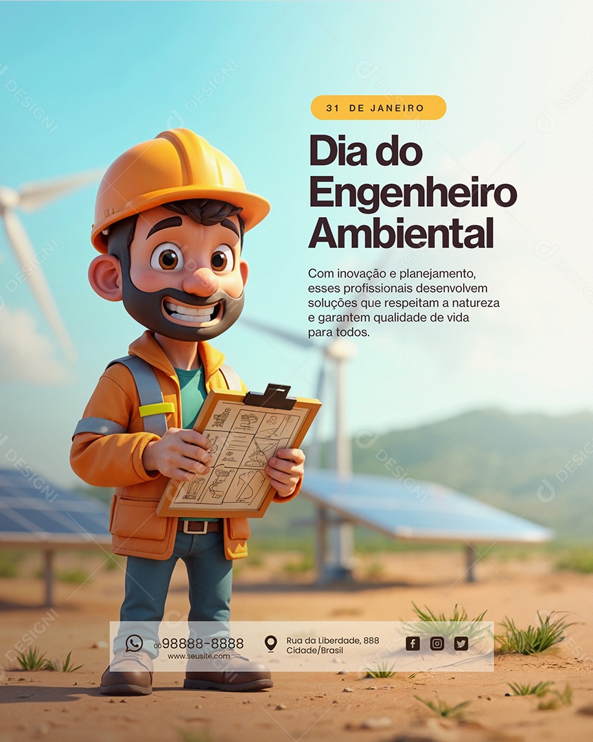 Dia Do Engenheiro Ambiental 31 de Janeiro Social Media PSD Editável