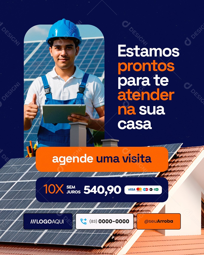 Energia Solar Estamos Prontos para Te Atender na Sua Casa Social Media PSD Editável