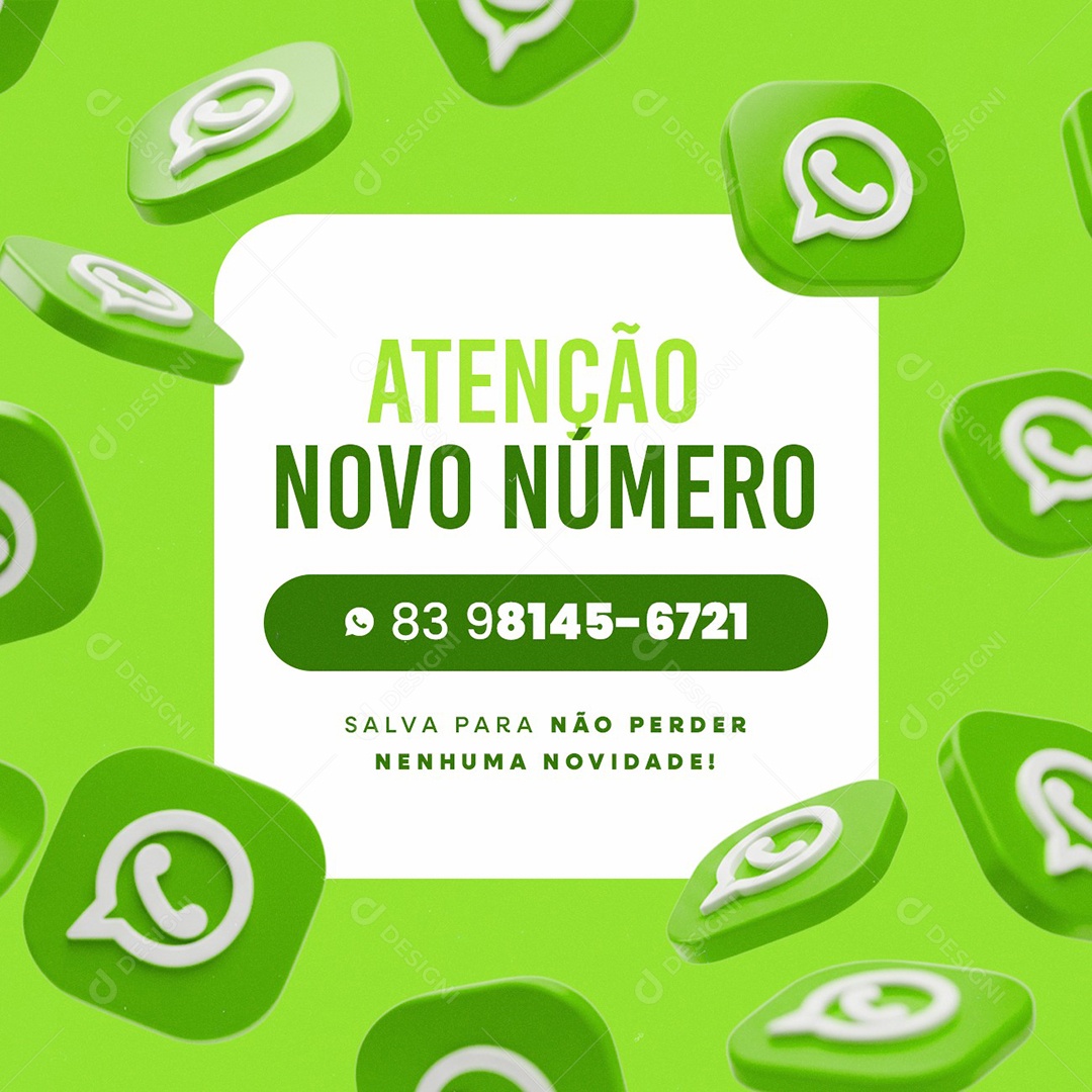 Whatsapp Atenção Novo Número Social Media PSD Editável