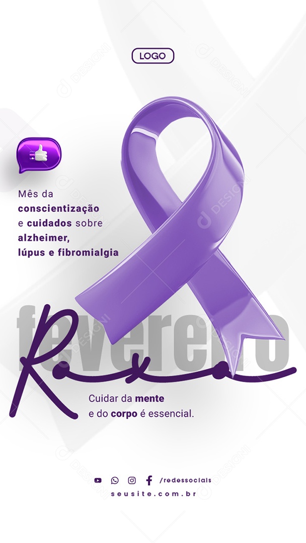 Story Fevereiro Roxo Cuidar da Mente e Do Corpo é Essencial Social Media PSD Editável