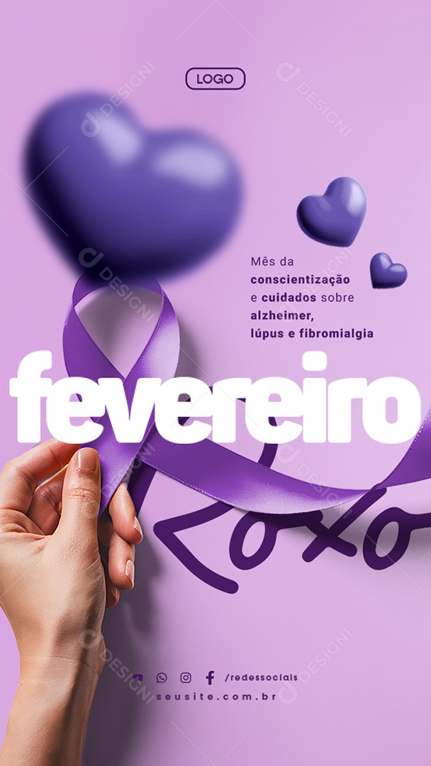 Story Fevereiro Roxo Mês da Conscientização e Cuidados Social Media PSD Editável