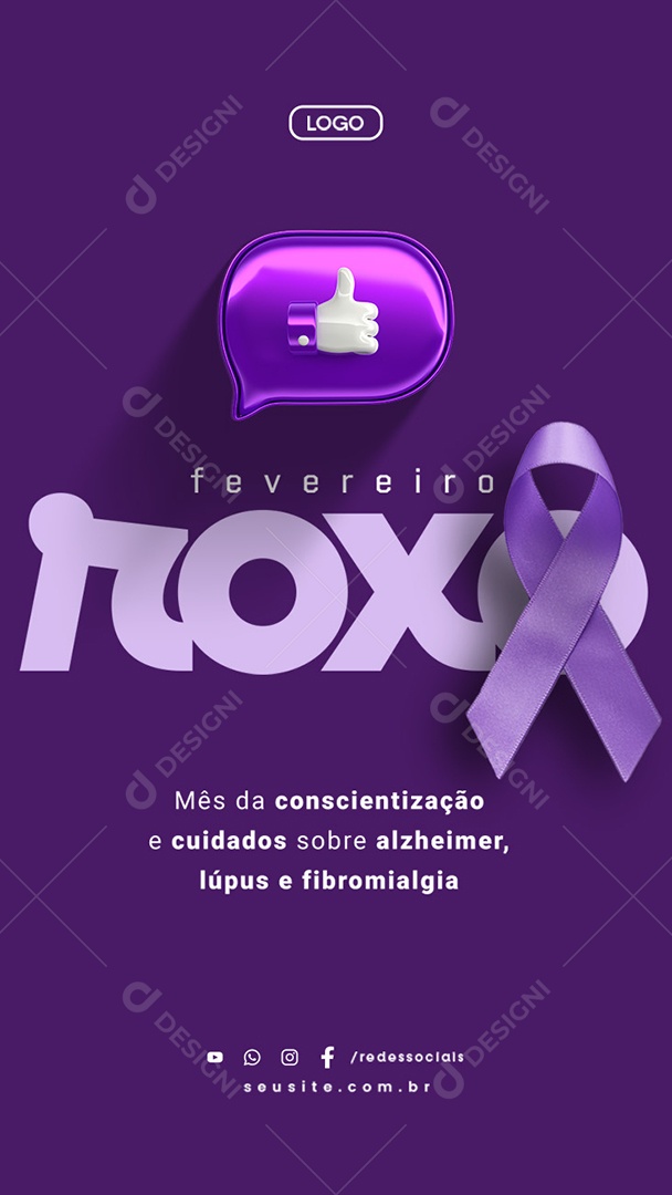 Story Fevereiro Roxo Mês da Conscientização e Cuidados Sobre Alzheimer Social Media PSD Editável