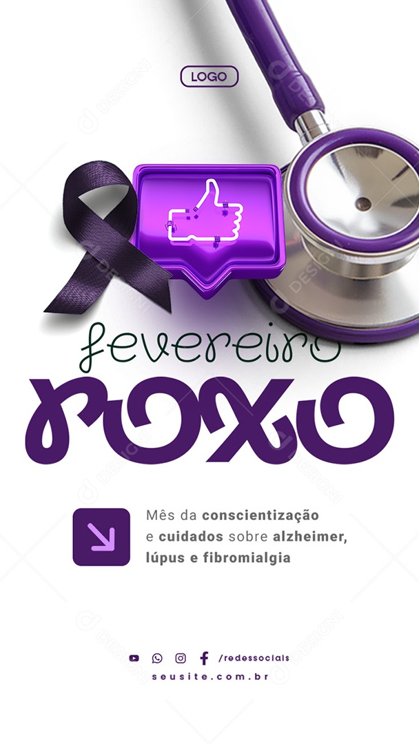 Story Fevereiro Roxo Mês da Conscientização e Cuidados Social Media PSD Editável