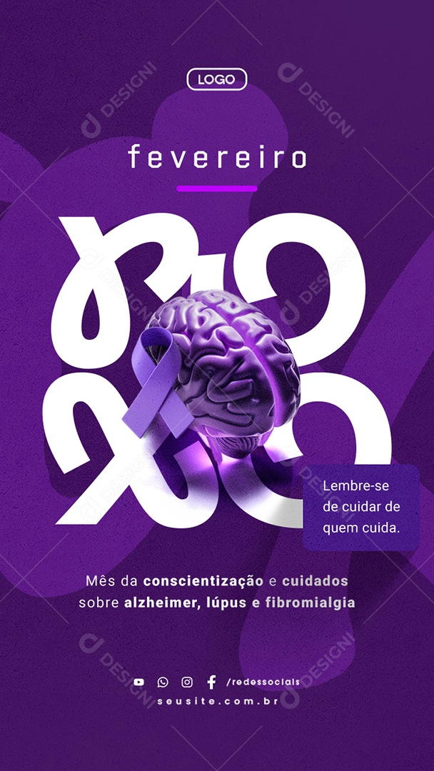 Story Fevereiro Roxo Mês da Conscientização e Cuidados Sobre Alzheimer Social Media PSD Editável