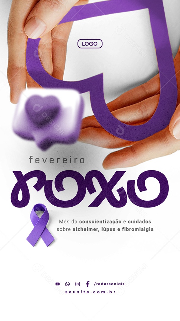 Story Fevereiro Roxo Cuidar da Mente e Do Corpo é Essencial Social Media PSD Editável