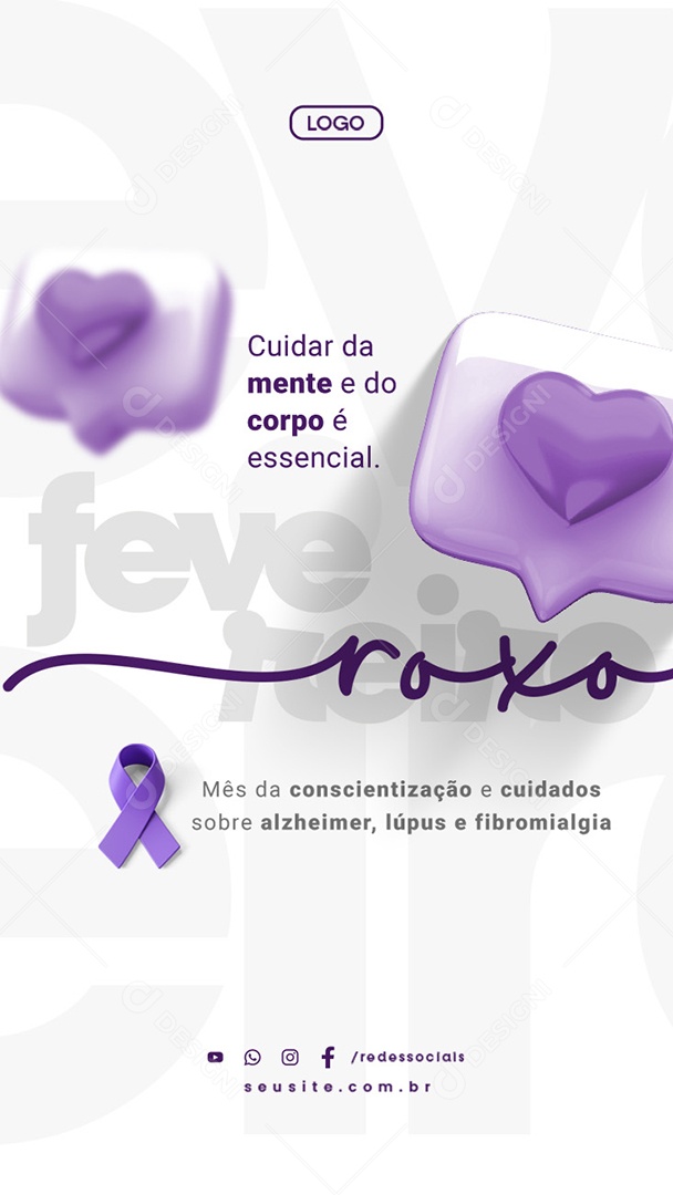 Story Fevereiro Roxo Mês da Conscientização e Cuidados Sobre Alzheimer Social Media PSD Editável