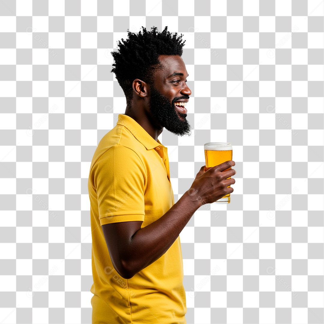 Homem Negro Segurando Copo de Cerveja PNG Transparente