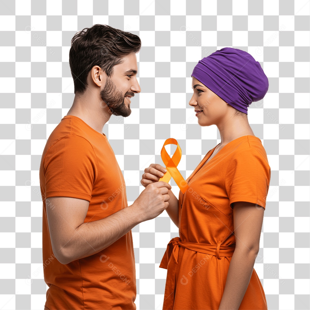 Casal de Roxo e Laranja Mês de Conscientização PNG Transparente
