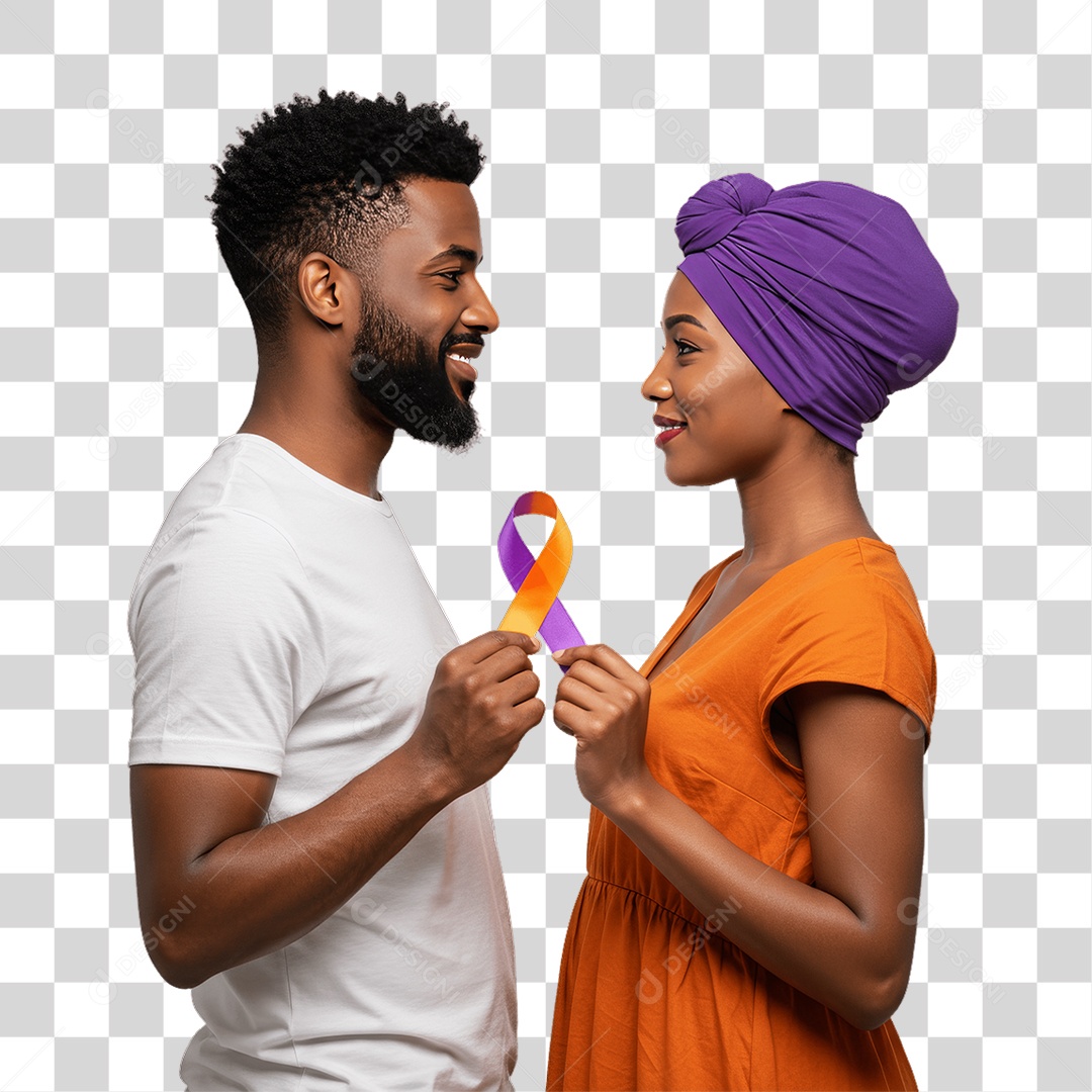 Casal de Roxo e Laranja Mês de Conscientização PNG Transparente
