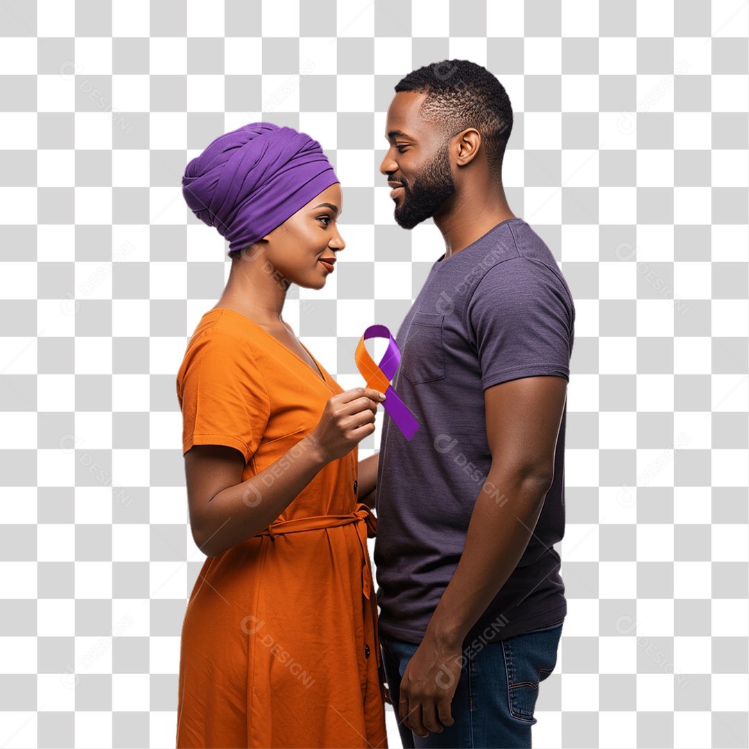 Casal de Roxo e Laranja Mês de Conscientização PNG Transparente
