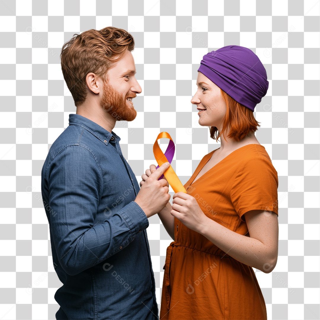 Casal de Roxo e Laranja Mês de Conscientização PNG Transparente