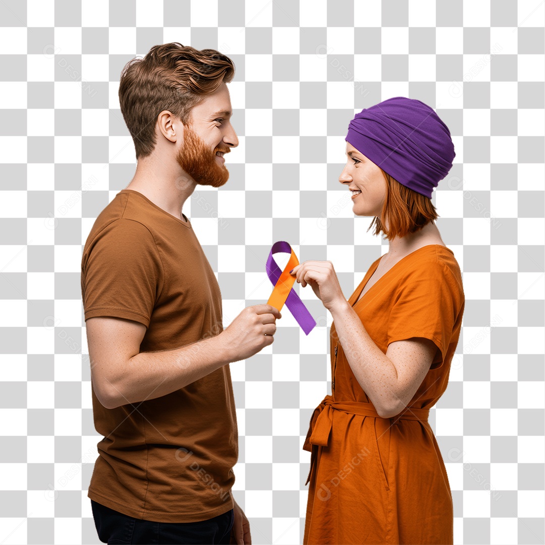 Casal de Roxo e Laranja Mês de Conscientização PNG Transparente