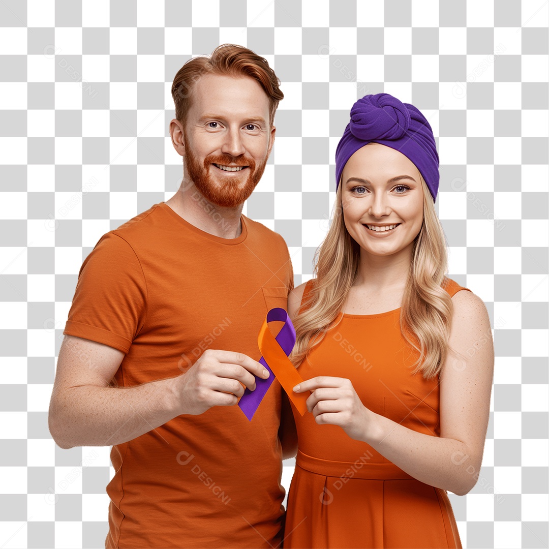 Casal de Roxo e Laranja Mês de Conscientização PNG Transparente