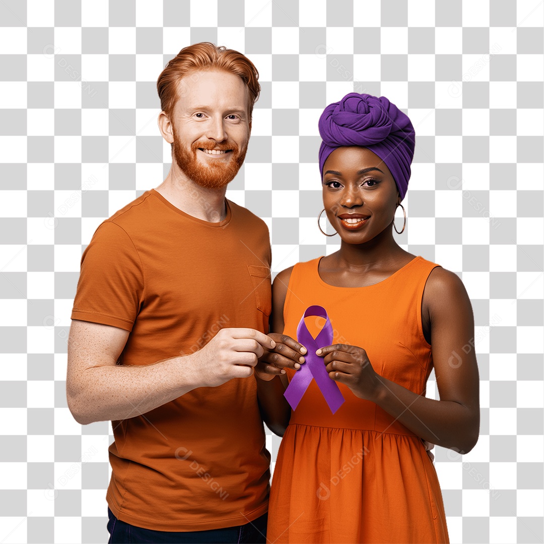 Casal de Roxo e Laranja Mês de Conscientização PNG Transparente