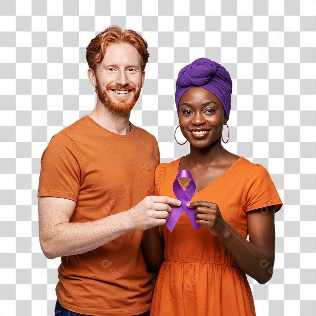 Casal de Roxo e Laranja Mês de Conscientização PNG Transparente