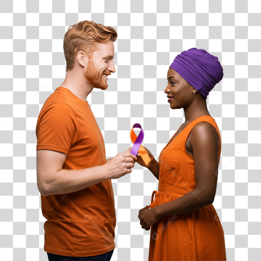 Casal de Roxo e Laranja Mês de Conscientização PNG Transparente