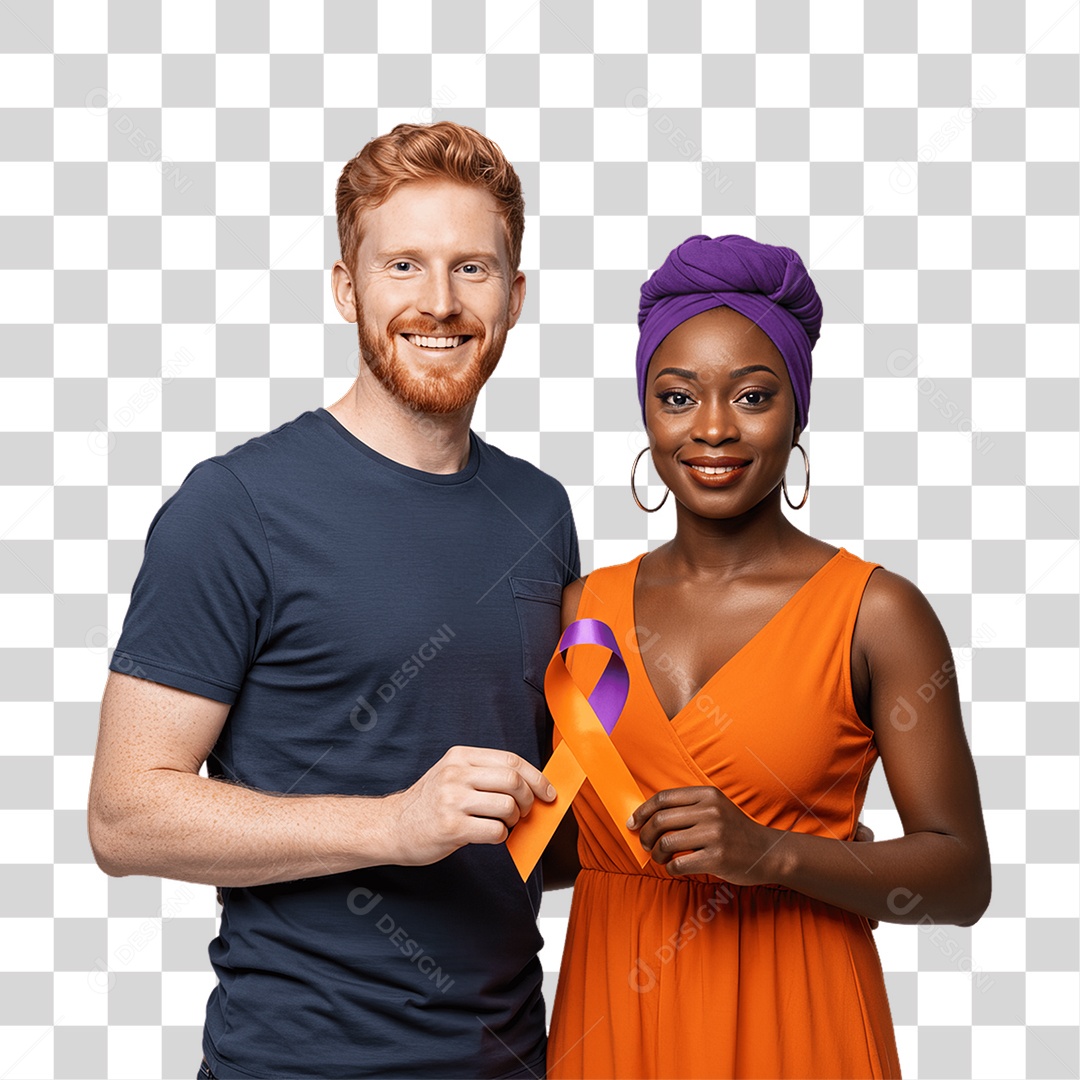 Casal de Roxo e Laranja Mês de Conscientização PNG Transparente