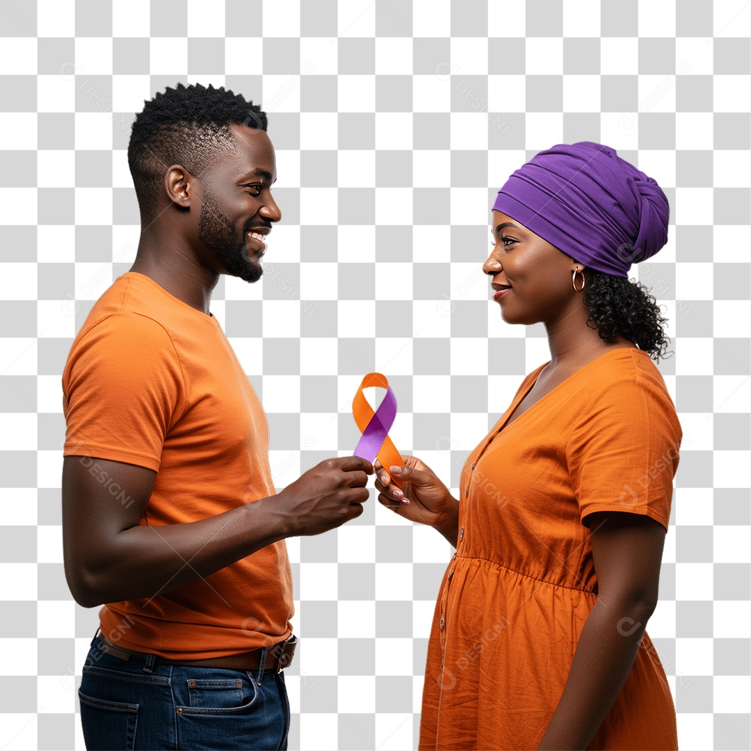 Casal de Roxo e Laranja Mês de Conscientização PNG Transparente