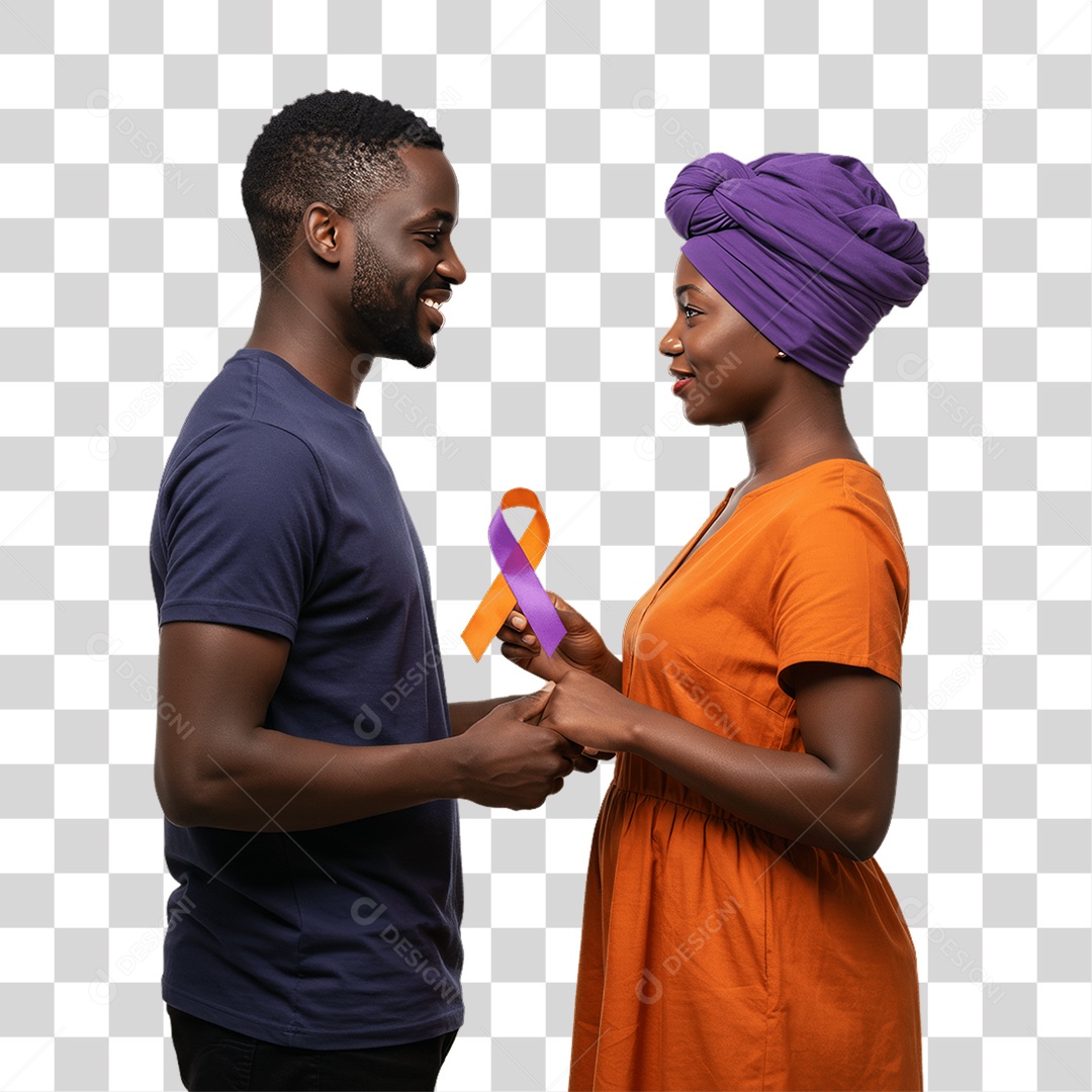 Mulher de Roxo e Laranja Mês de Conscientização PNG Transparente