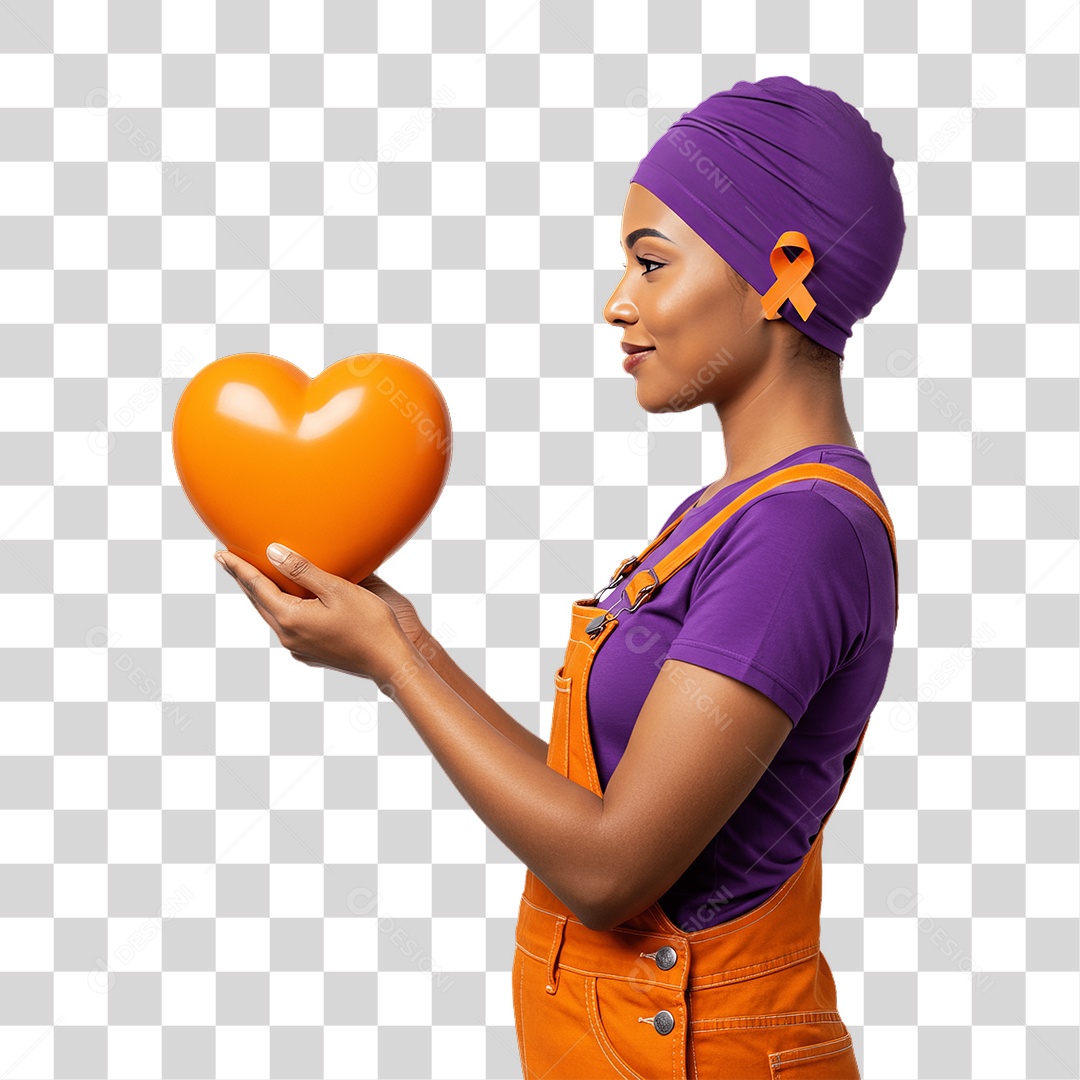 Mulher de Roxo e Laranja Mês de Conscientização PNG Transparente