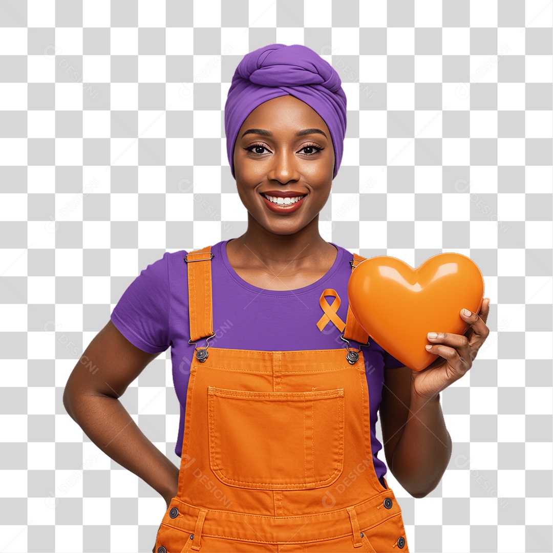 Mulher de Roxo e Laranja Mês de Conscientização PNG Transparente