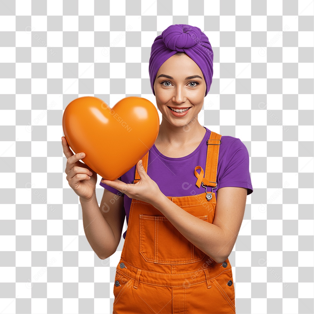 Mulher de Roxo e Laranja Mês de Conscientização PNG Transparente