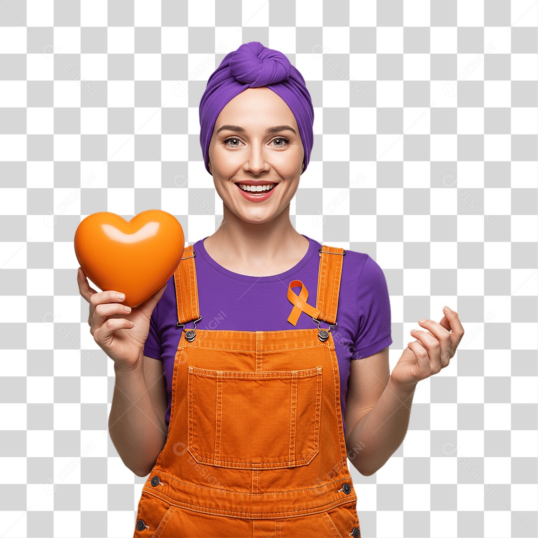 Mulher de Roxo e Laranja Mês de Conscientização PNG Transparente