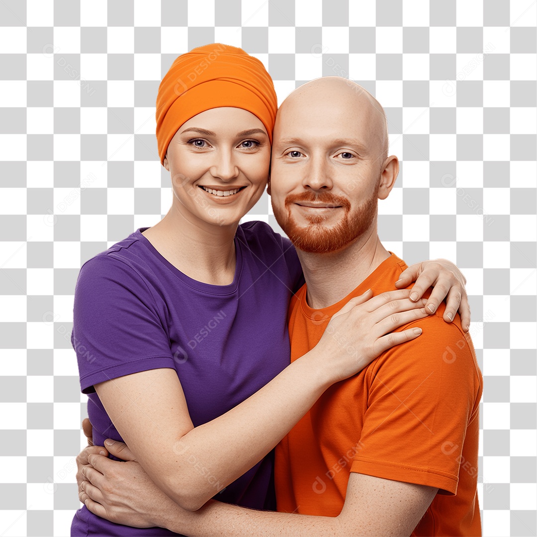 Casal de Roxo e Laranja Mês de Conscientização PNG Transparente